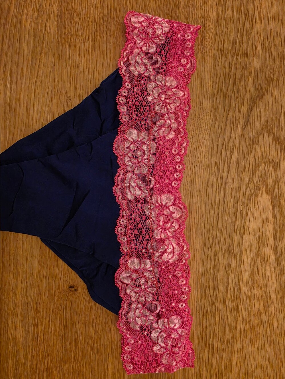 Beach Bunny Navy Bikini Briefs with Hot Pink Lace Waistband - Picture 5 of 7
